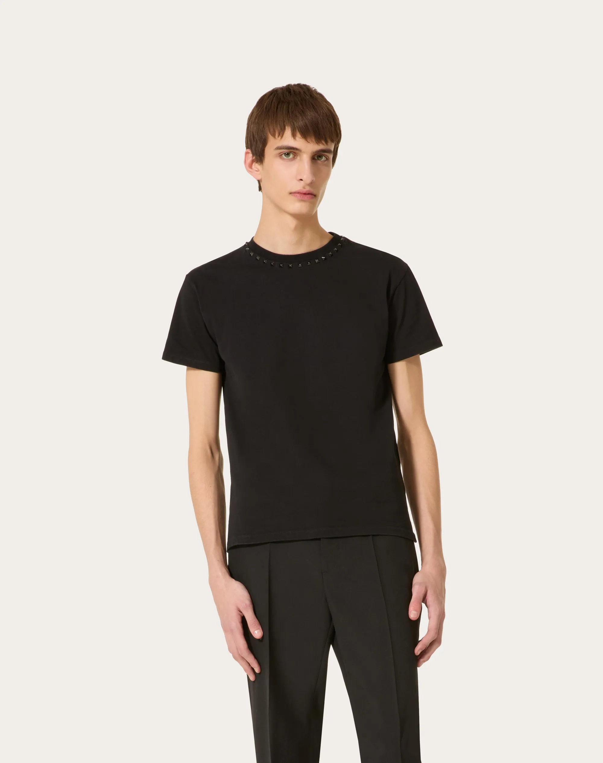 T-SHIRT GIROCOLLO IN COTONE CON BORCHIE BLACK UNTITLED