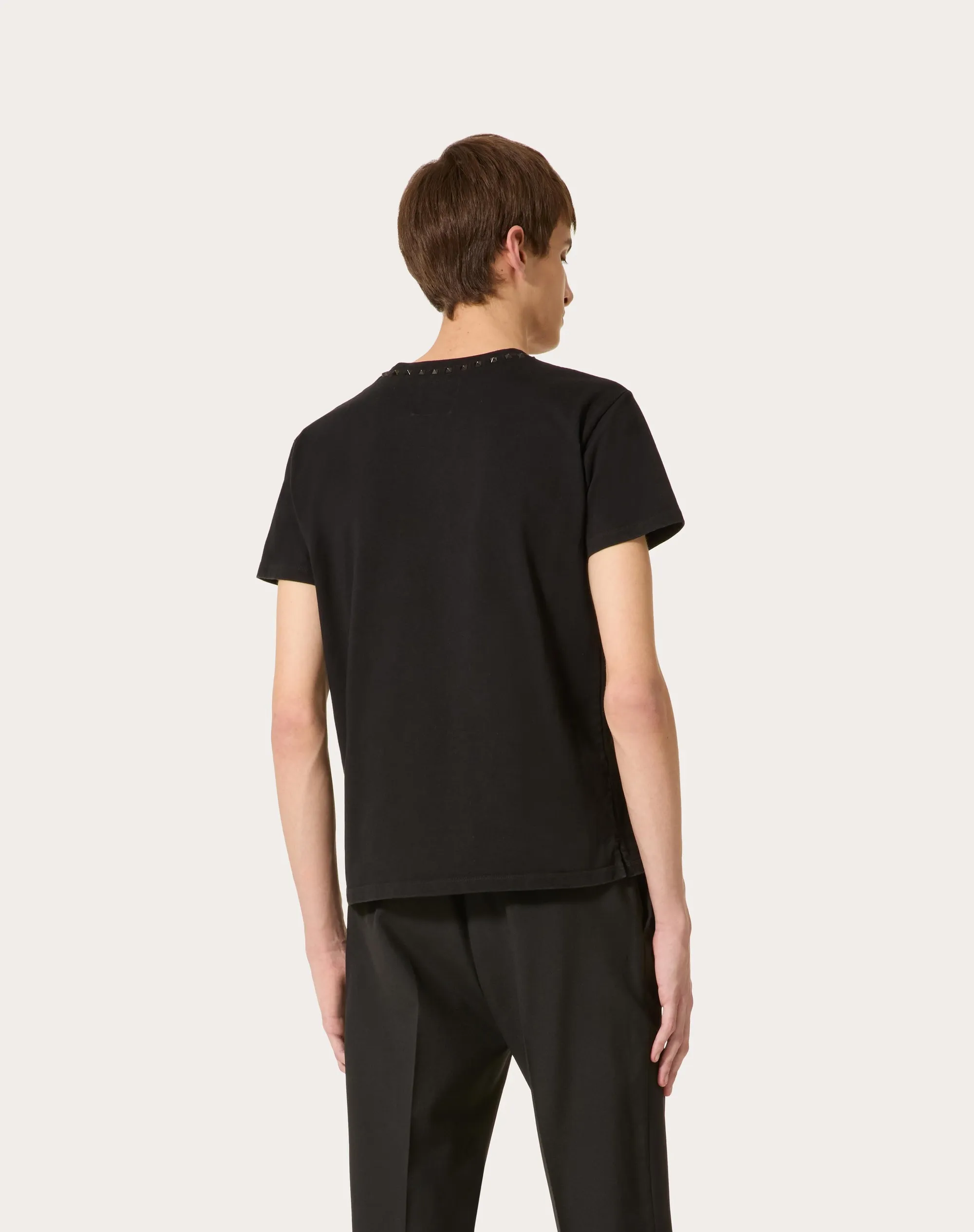 T-SHIRT GIROCOLLO IN COTONE CON BORCHIE BLACK UNTITLED