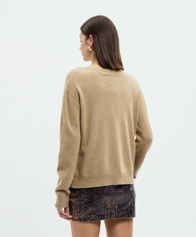 Twinset Maglia marrone in lana e cashmere con ricamo logo 242TP3800