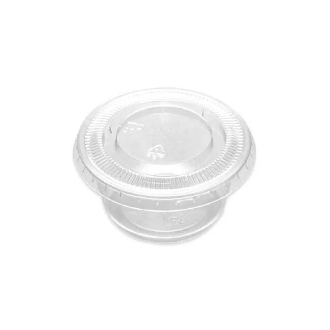 Vasetto per salse in plastica trasparente da 60 ml con coperchio - 50 pz.