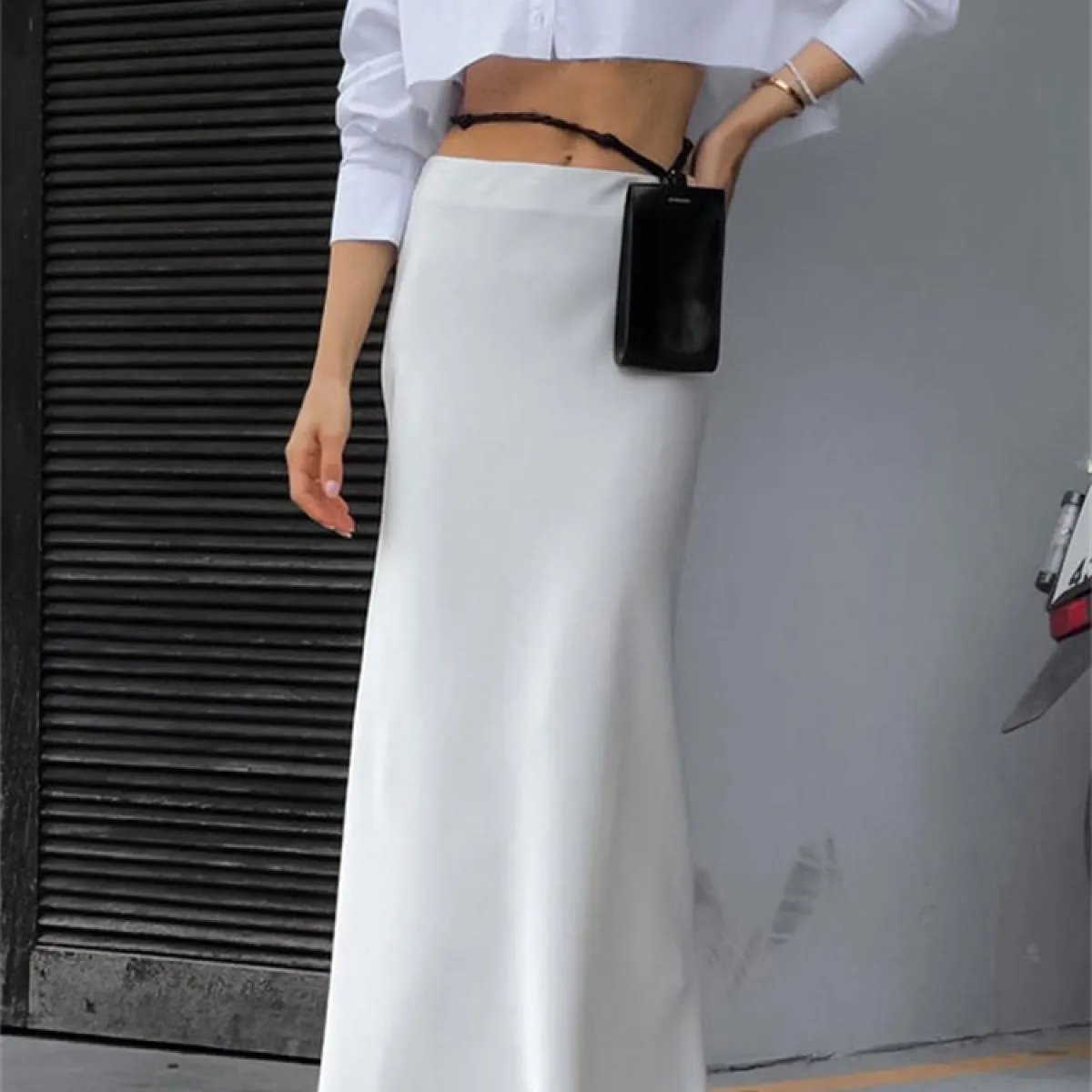 White Fashion Gonna lunga a vita alta per donna Casual Party Holiday Abiti slim Elegante estate 2023 Basic Solid Lo