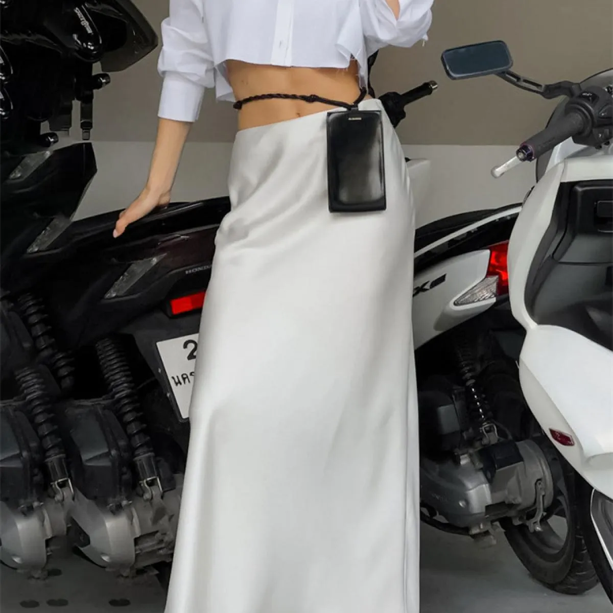 White Fashion Gonna lunga a vita alta per donna Casual Party Holiday Abiti slim Elegante estate 2023 Basic Solid Lo