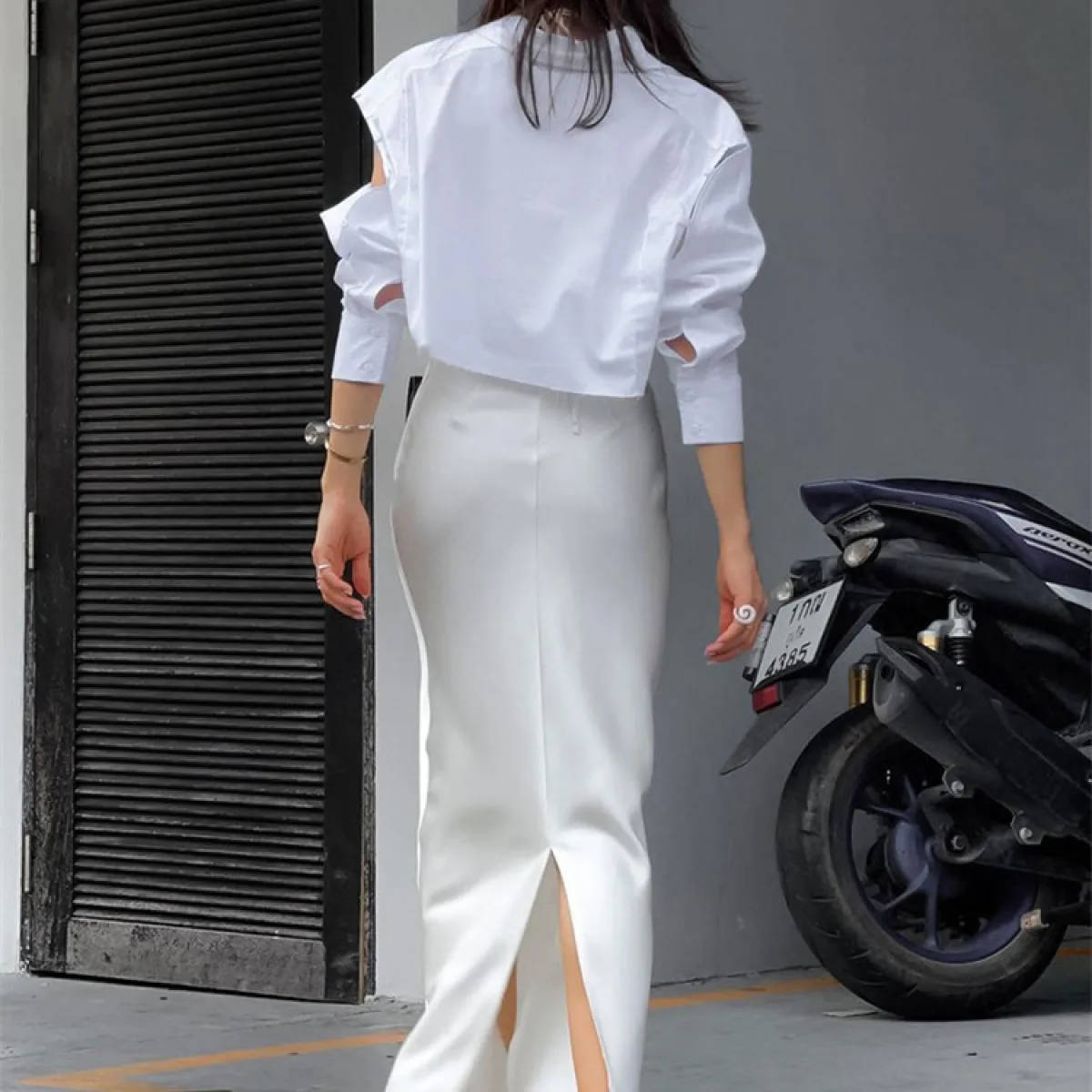 White Fashion Gonna lunga a vita alta per donna Casual Party Holiday Abiti slim Elegante estate 2023 Basic Solid Lo