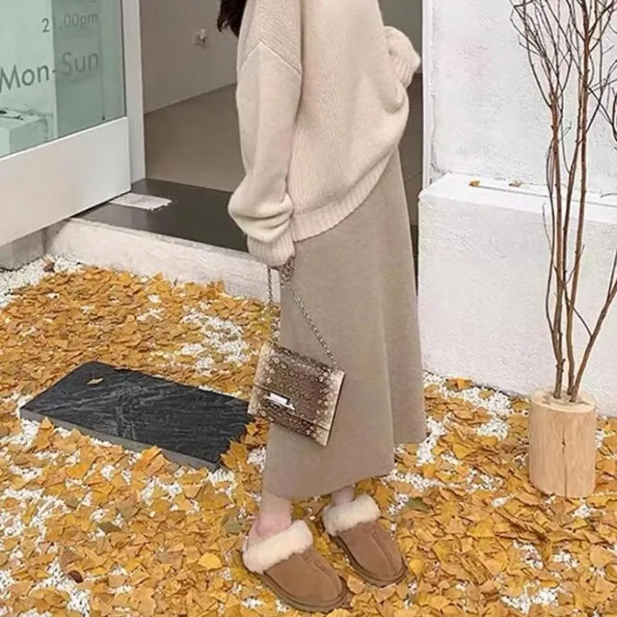 Xpqbb Gonne lavorate a maglia stile delicato per le donne Autunno Inverno Tutte le partite Gonna lunga a vita alta Gonne longuet