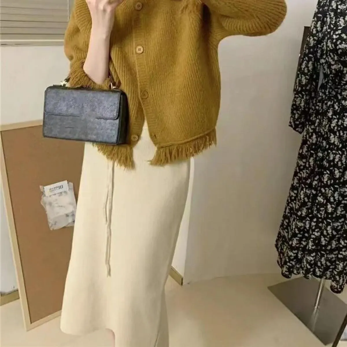 Xpqbb Gonne lavorate a maglia stile delicato per le donne Autunno Inverno Tutte le partite Gonna lunga a vita alta Gonne longuet