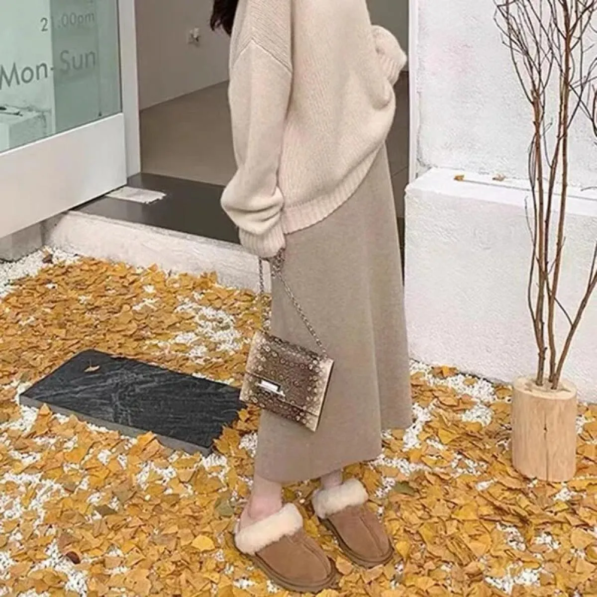 Xpqbb Gonne lavorate a maglia stile delicato per le donne Autunno Inverno Tutte le partite Gonna lunga a vita alta Gonne longuet